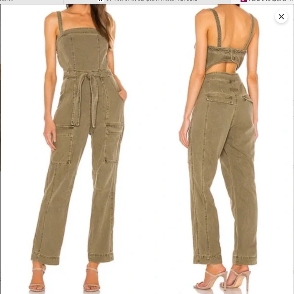FREE PEOPLE  Go West Utility Jumpsuit iOveralls n Moss Green Size S Revolve